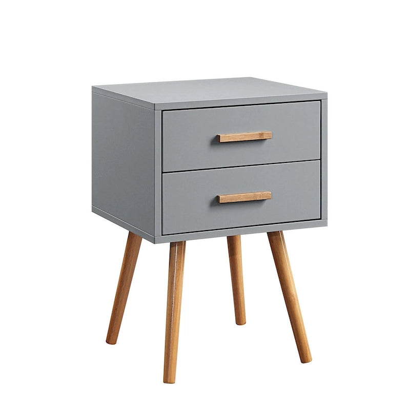 2-Drawer End Table - 15.75"L x 15.75"W x 23.5"H, MDF & Rubberwood, Bamboo Handles, Mid-Century Style, 7 Colors