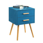 2-Drawer End Table - 15.75"L x 15.75"W x 23.5"H, MDF & Rubberwood, Bamboo Handles, Mid-Century Style, 7 Colors