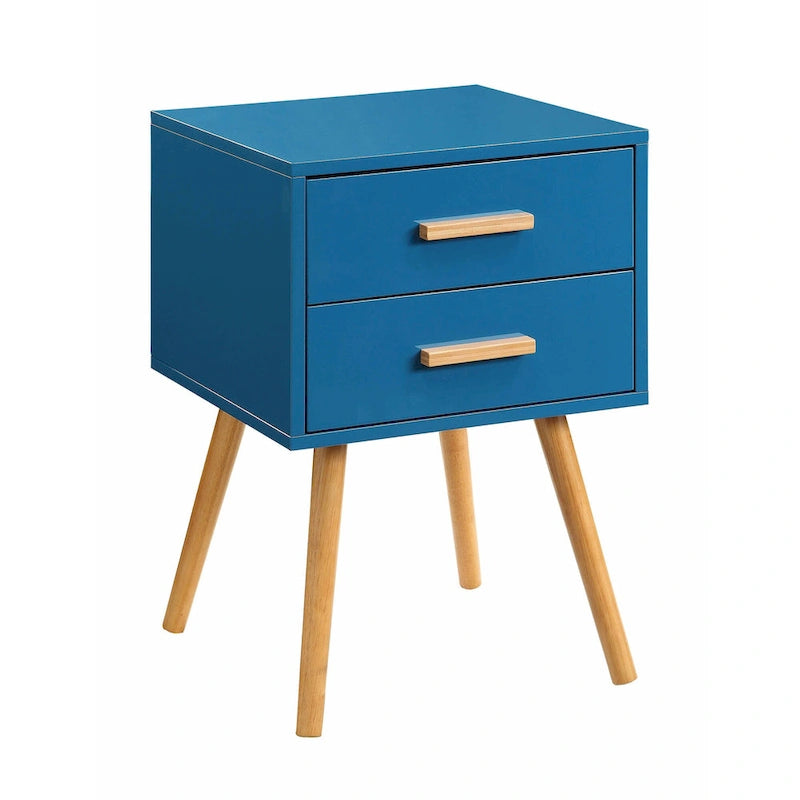 2-Drawer End Table - 15.75"L x 15.75"W x 23.5"H, MDF & Rubberwood, Bamboo Handles, Mid-Century Style, 7 Colors