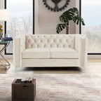 Velvet Sofa - Dutch Velvet, Iron Legs, Button Tufted, Nailhead Trim, 770-1102 lbs Capacity, Modern Transitional Style