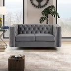 Velvet Sofa - Dutch Velvet, Iron Legs, Button Tufted, Nailhead Trim, 770-1102 lbs Capacity, Modern Transitional Style