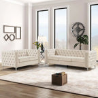 Velvet Sofa - Dutch Velvet, Iron Legs, Button Tufted, Nailhead Trim, 770-1102 lbs Capacity, Modern Transitional Style