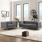 Velvet Sofa - Dutch Velvet, Iron Legs, Button Tufted, Nailhead Trim, 770-1102 lbs Capacity, Modern Transitional Style