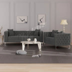 Velvet Sofa - Dutch Velvet, Iron Legs, Button Tufted, Nailhead Trim, 770-1102 lbs Capacity, Modern Transitional Style