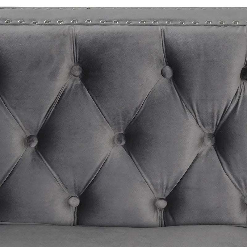 Velvet Sofa - Dutch Velvet, Iron Legs, Button Tufted, Nailhead Trim, 770-1102 lbs Capacity, Modern Transitional Style
