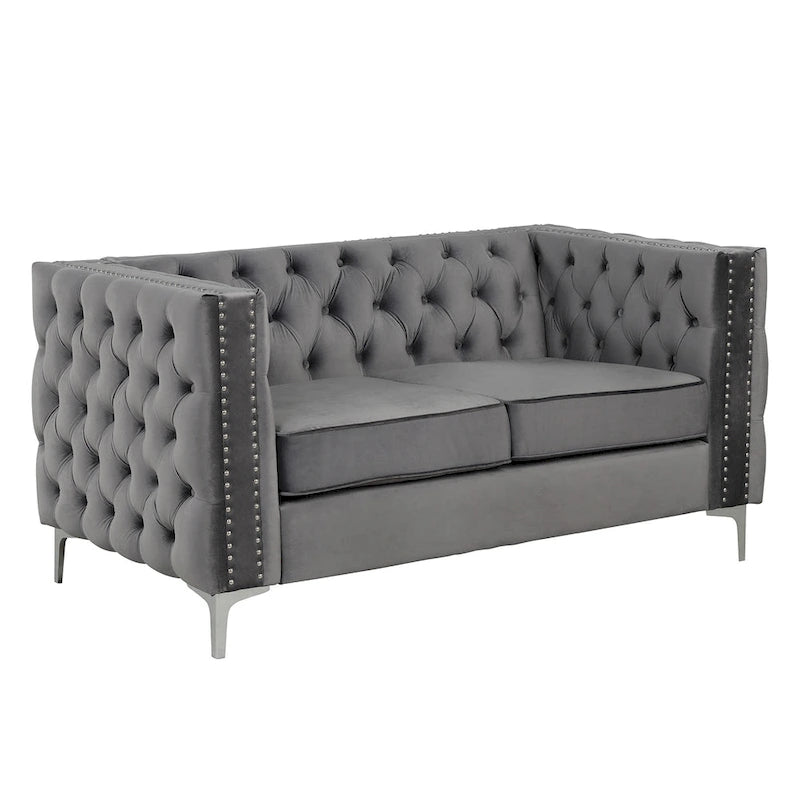 Velvet Sofa - Dutch Velvet, Iron Legs, Button Tufted, Nailhead Trim, 770-1102 lbs Capacity, Modern Transitional Style