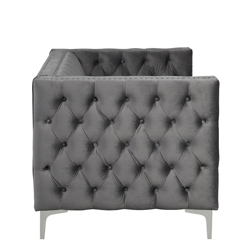 Velvet Sofa - Dutch Velvet, Iron Legs, Button Tufted, Nailhead Trim, 770-1102 lbs Capacity, Modern Transitional Style