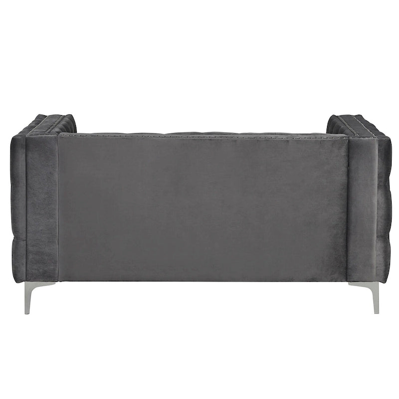 Velvet Sofa - Dutch Velvet, Iron Legs, Button Tufted, Nailhead Trim, 770-1102 lbs Capacity, Modern Transitional Style