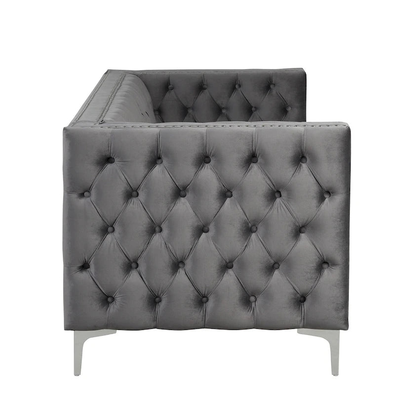 Velvet Sofa - Dutch Velvet, Iron Legs, Button Tufted, Nailhead Trim, 770-1102 lbs Capacity, Modern Transitional Style