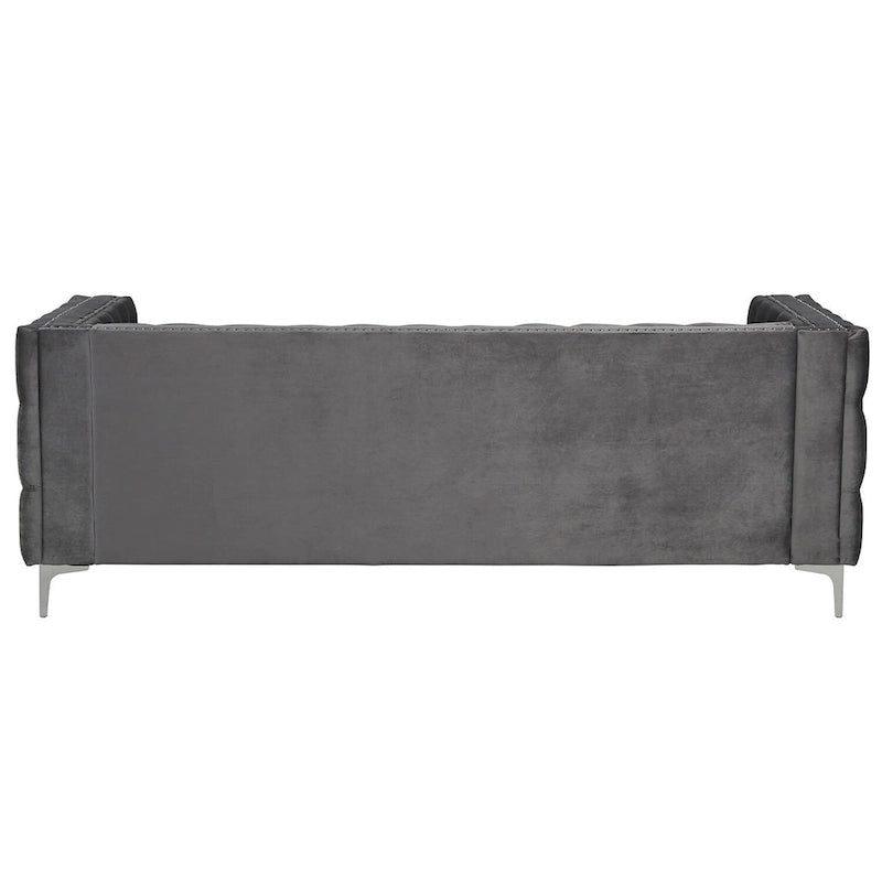 Velvet Sofa - Dutch Velvet, Iron Legs, Button Tufted, Nailhead Trim, 770-1102 lbs Capacity, Modern Transitional Style