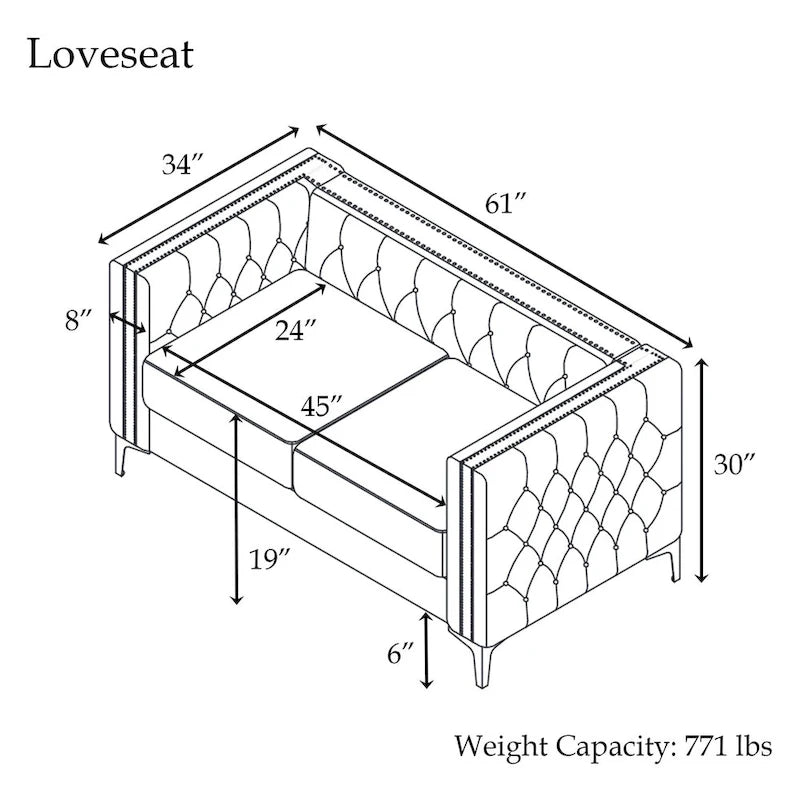 Velvet Sofa - Dutch Velvet, Iron Legs, Button Tufted, Nailhead Trim, 770-1102 lbs Capacity, Modern Transitional Style