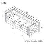 Velvet Sofa - Dutch Velvet, Iron Legs, Button Tufted, Nailhead Trim, 770-1102 lbs Capacity, Modern Transitional Style