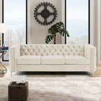 Velvet Sofa - Dutch Velvet, Iron Legs, Button Tufted, Nailhead Trim, 770-1102 lbs Capacity, Modern Transitional Style