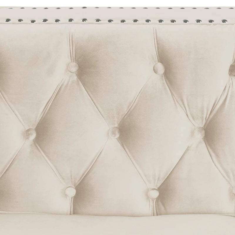 Velvet Sofa - Dutch Velvet, Iron Legs, Button Tufted, Nailhead Trim, 770-1102 lbs Capacity, Modern Transitional Style