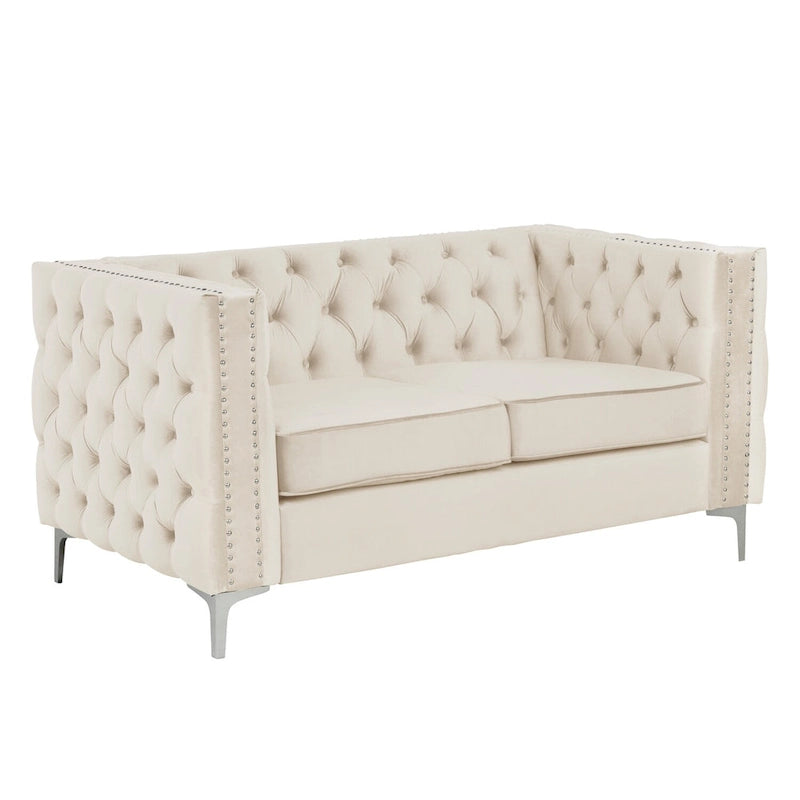 Velvet Sofa - Dutch Velvet, Iron Legs, Button Tufted, Nailhead Trim, 770-1102 lbs Capacity, Modern Transitional Style