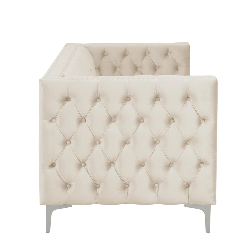 Velvet Sofa - Dutch Velvet, Iron Legs, Button Tufted, Nailhead Trim, 770-1102 lbs Capacity, Modern Transitional Style