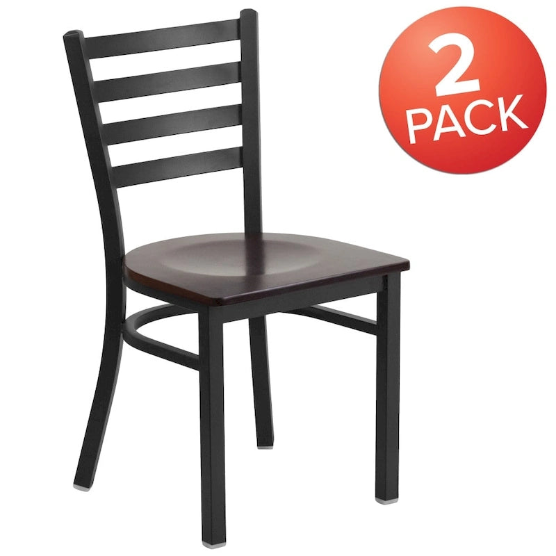 Ladder Back Metal Dining Chair - 16.5"W x 17"D x 32.25"H, 500 lbs Capacity, Black Frame, 6 Seat Options, Commercial Grade