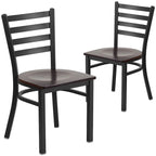 Ladder Back Metal Dining Chair - 16.5"W x 17"D x 32.25"H, 500 lbs Capacity, Black Frame, 6 Seat Options, Commercial Grade