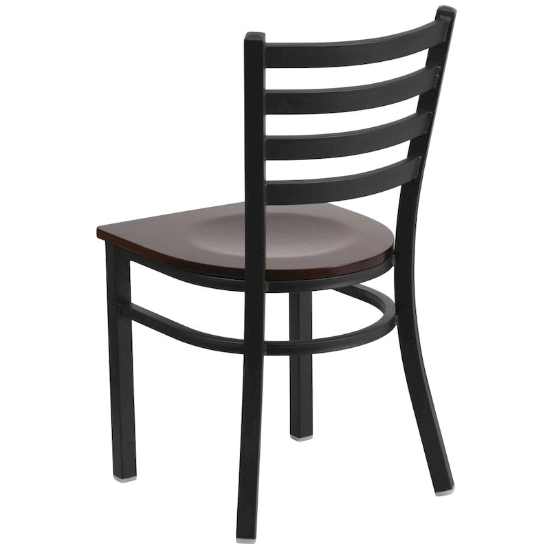 Ladder Back Metal Dining Chair - 16.5"W x 17"D x 32.25"H, 500 lbs Capacity, Black Frame, 6 Seat Options, Commercial Grade