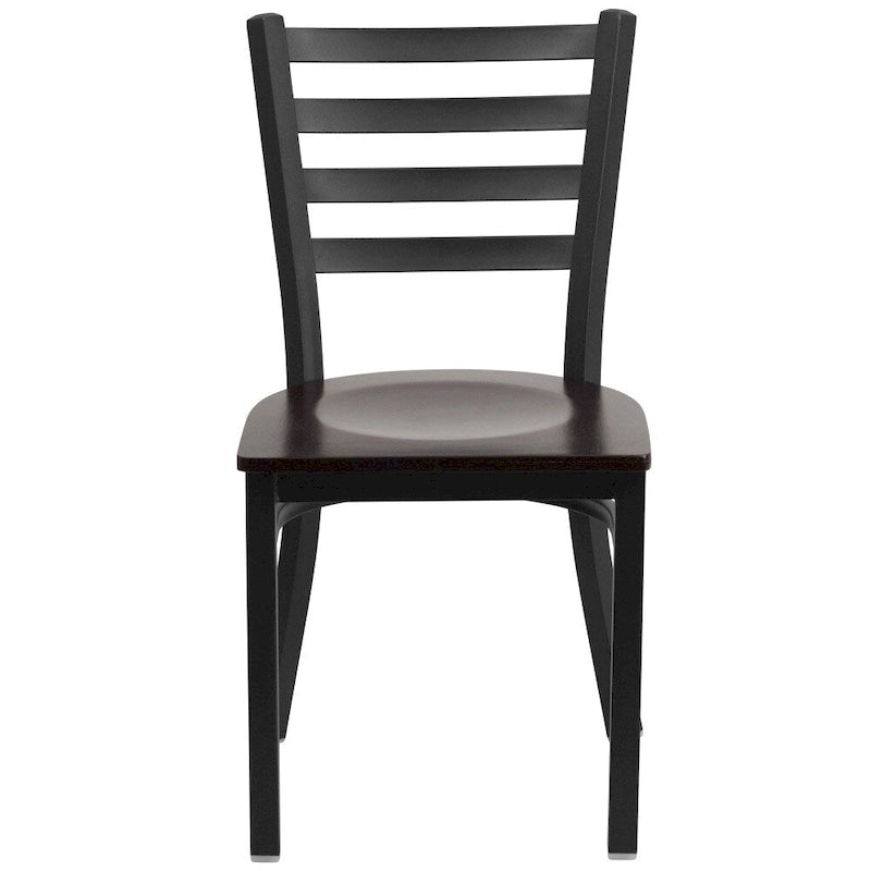 Ladder Back Metal Dining Chair - 16.5"W x 17"D x 32.25"H, 500 lbs Capacity, Black Frame, 6 Seat Options, Commercial Grade
