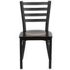 Ladder Back Metal Dining Chair - 16.5"W x 17"D x 32.25"H, 500 lbs Capacity, Black Frame, 6 Seat Options, Commercial Grade