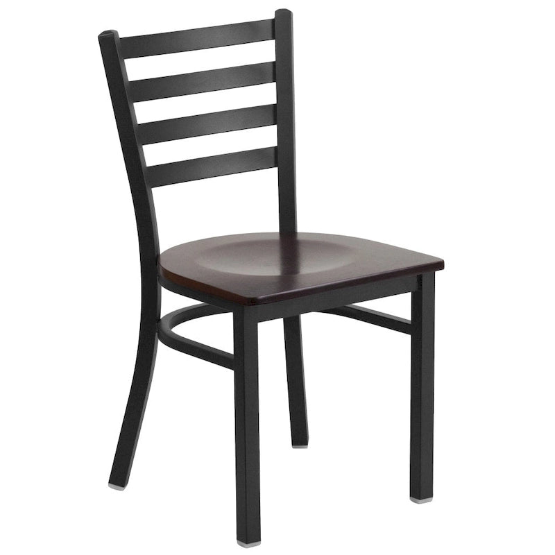 Ladder Back Metal Dining Chair - 16.5"W x 17"D x 32.25"H, 500 lbs Capacity, Black Frame, 6 Seat Options, Commercial Grade