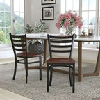 Ladder Back Metal Dining Chair - 16.5"W x 17"D x 32.25"H, 500 lbs Capacity, Black Frame, 6 Seat Options, Commercial Grade