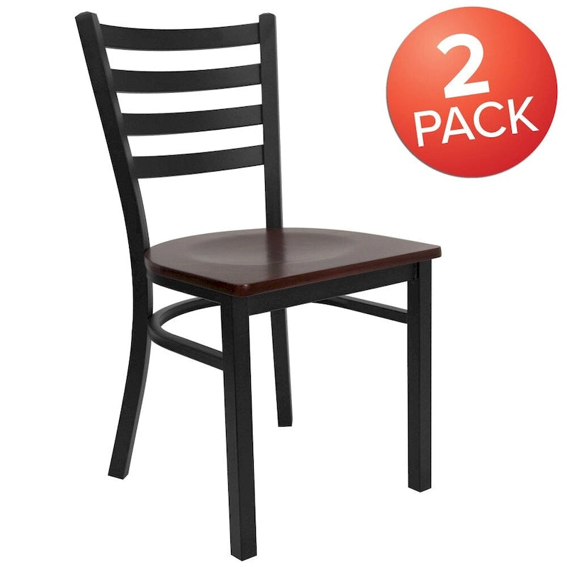 Ladder Back Metal Dining Chair - 16.5"W x 17"D x 32.25"H, 500 lbs Capacity, Black Frame, 6 Seat Options, Commercial Grade