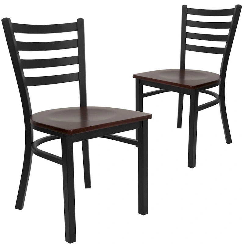Ladder Back Metal Dining Chair - 16.5"W x 17"D x 32.25"H, 500 lbs Capacity, Black Frame, 6 Seat Options, Commercial Grade