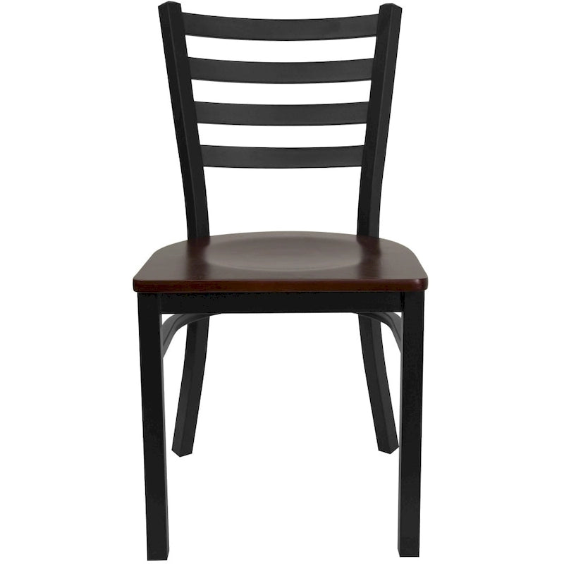 Ladder Back Metal Dining Chair - 16.5"W x 17"D x 32.25"H, 500 lbs Capacity, Black Frame, 6 Seat Options, Commercial Grade