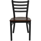 Ladder Back Metal Dining Chair - 16.5"W x 17"D x 32.25"H, 500 lbs Capacity, Black Frame, 6 Seat Options, Commercial Grade