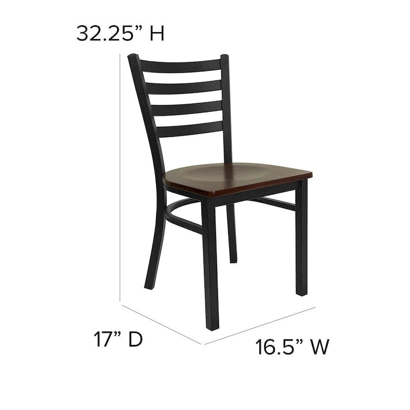 Ladder Back Metal Dining Chair - 16.5"W x 17"D x 32.25"H, 500 lbs Capacity, Black Frame, 6 Seat Options, Commercial Grade
