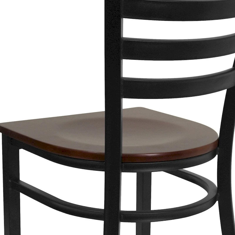 Ladder Back Metal Dining Chair - 16.5"W x 17"D x 32.25"H, 500 lbs Capacity, Black Frame, 6 Seat Options, Commercial Grade
