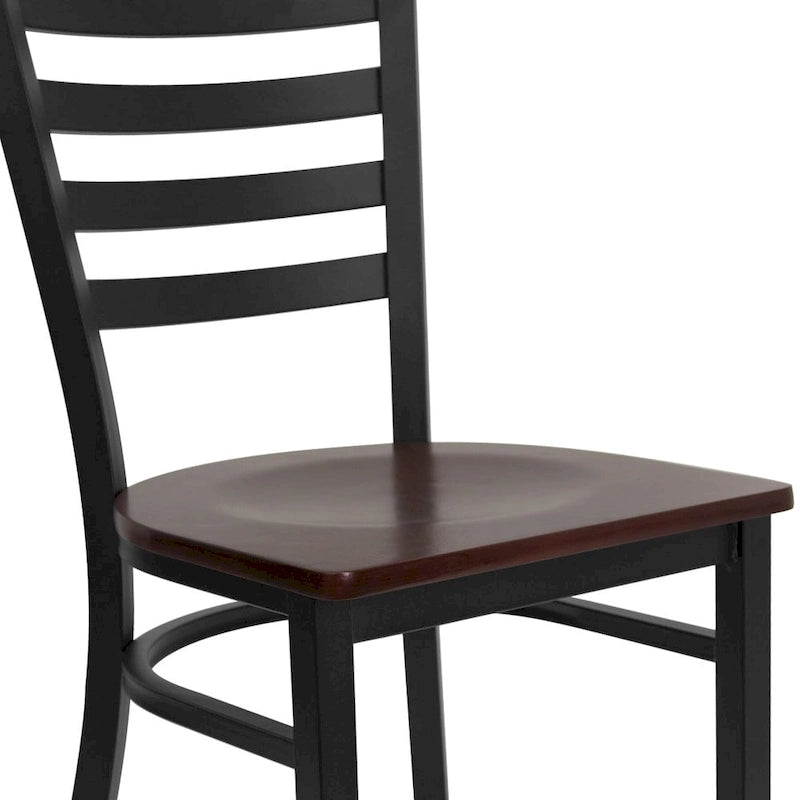 Ladder Back Metal Dining Chair - 16.5"W x 17"D x 32.25"H, 500 lbs Capacity, Black Frame, 6 Seat Options, Commercial Grade