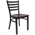 Ladder Back Metal Dining Chair - 16.5"W x 17"D x 32.25"H, 500 lbs Capacity, Black Frame, 6 Seat Options, Commercial Grade