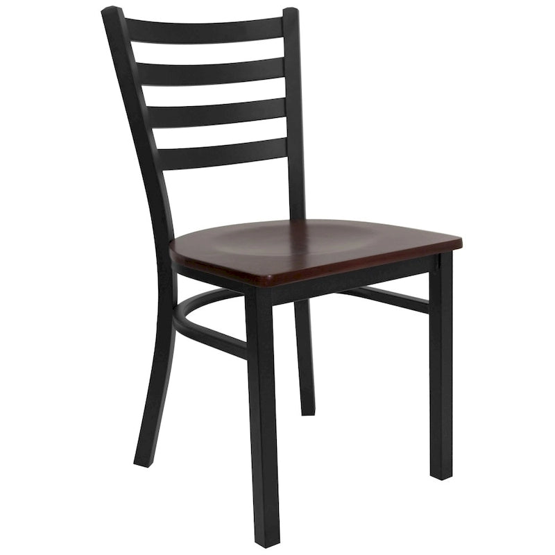 Ladder Back Metal Dining Chair - 16.5"W x 17"D x 32.25"H, 500 lbs Capacity, Black Frame, 6 Seat Options, Commercial Grade