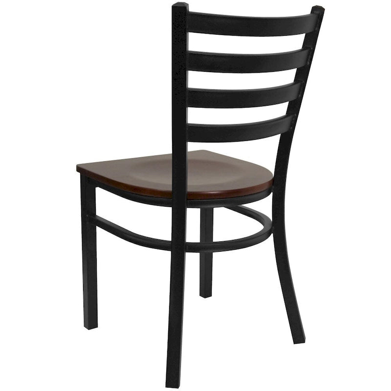 Ladder Back Metal Dining Chair - 16.5"W x 17"D x 32.25"H, 500 lbs Capacity, Black Frame, 6 Seat Options, Commercial Grade