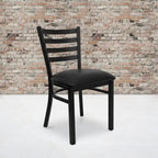 Ladder Back Metal Dining Chair - 16.5"W x 17"D x 32.25"H, 500 lbs Capacity, Black Frame, 6 Seat Options, Commercial Grade