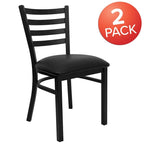 Ladder Back Metal Dining Chair - 16.5"W x 17"D x 32.25"H, 500 lbs Capacity, Black Frame, 6 Seat Options, Commercial Grade