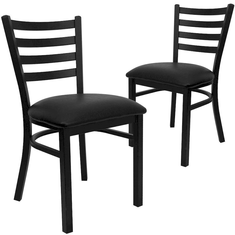 Ladder Back Metal Dining Chair - 16.5"W x 17"D x 32.25"H, 500 lbs Capacity, Black Frame, 6 Seat Options, Commercial Grade