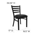 Ladder Back Metal Dining Chair - 16.5"W x 17"D x 32.25"H, 500 lbs Capacity, Black Frame, 6 Seat Options, Commercial Grade