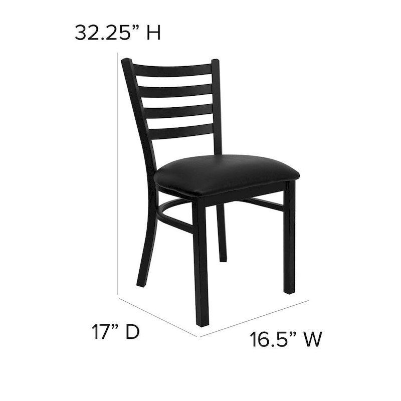 Ladder Back Metal Dining Chair - 16.5"W x 17"D x 32.25"H, 500 lbs Capacity, Black Frame, 6 Seat Options, Commercial Grade
