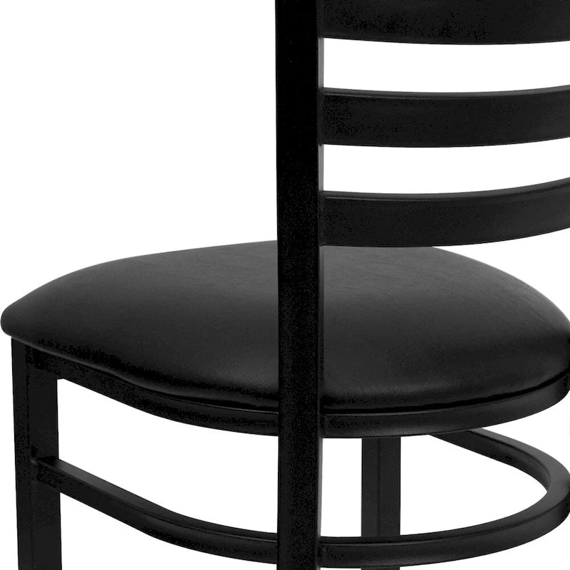 Ladder Back Metal Dining Chair - 16.5"W x 17"D x 32.25"H, 500 lbs Capacity, Black Frame, 6 Seat Options, Commercial Grade