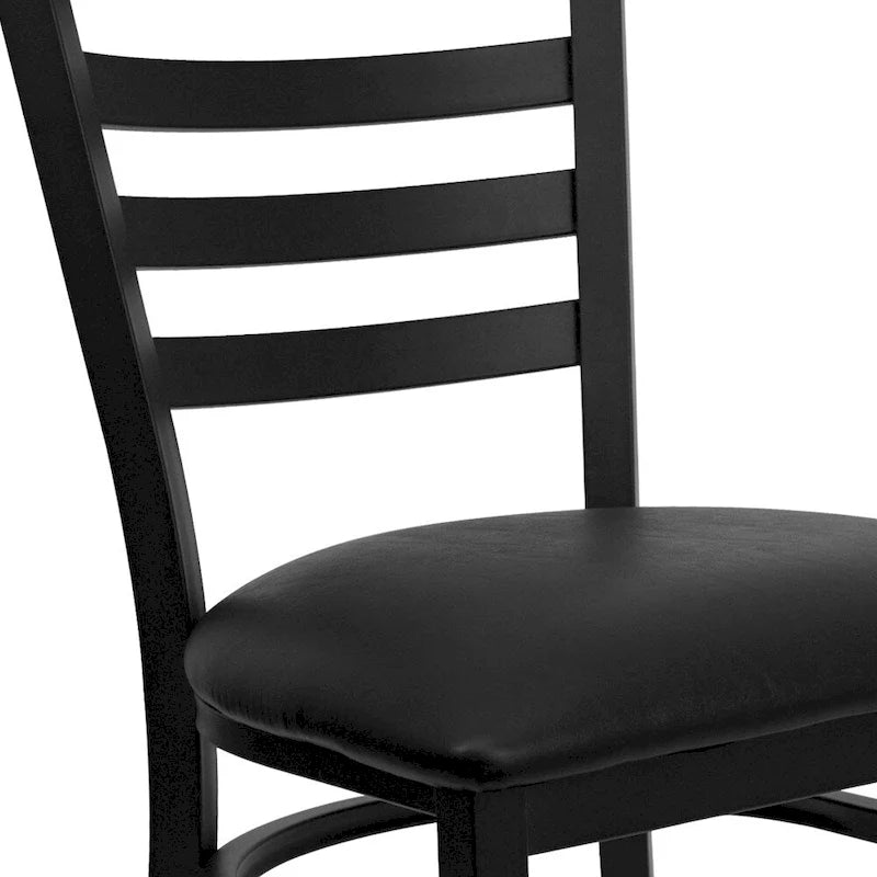 Ladder Back Metal Dining Chair - 16.5"W x 17"D x 32.25"H, 500 lbs Capacity, Black Frame, 6 Seat Options, Commercial Grade