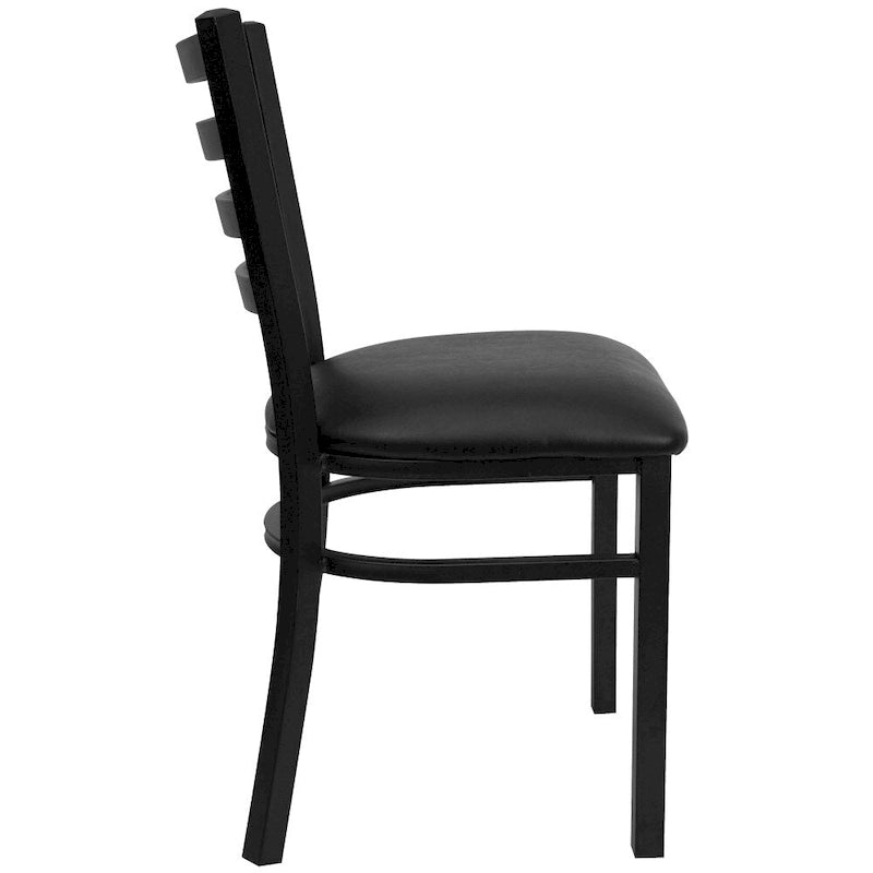 Ladder Back Metal Dining Chair - 16.5"W x 17"D x 32.25"H, 500 lbs Capacity, Black Frame, 6 Seat Options, Commercial Grade