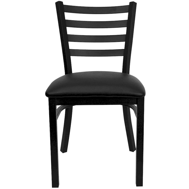 Ladder Back Metal Dining Chair - 16.5"W x 17"D x 32.25"H, 500 lbs Capacity, Black Frame, 6 Seat Options, Commercial Grade