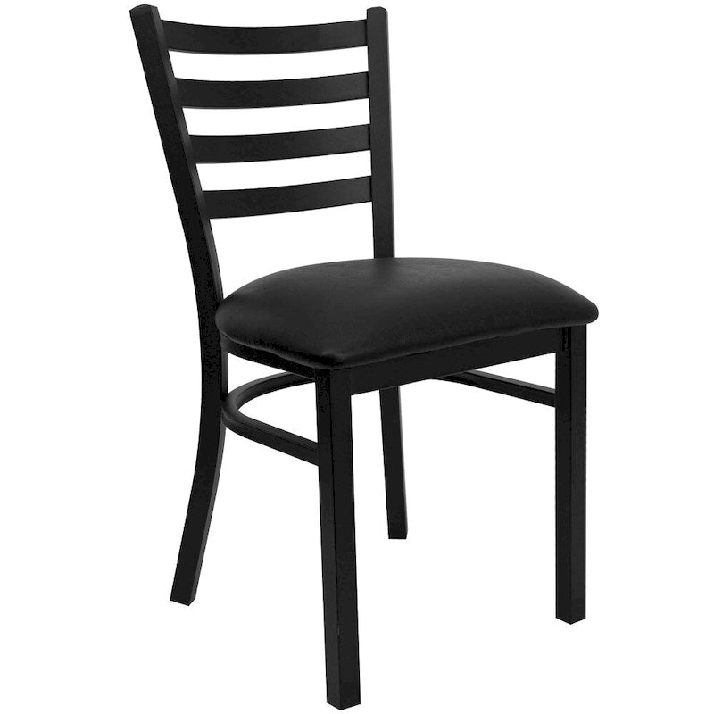 Ladder Back Metal Dining Chair - 16.5"W x 17"D x 32.25"H, 500 lbs Capacity, Black Frame, 6 Seat Options, Commercial Grade