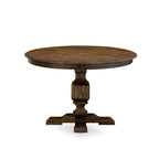 Round Dining Table with Chairs - 48"x48", Mid-Century Modern, Rubberwood, Brown Linen, Button Tufted, Distressed Jacobean