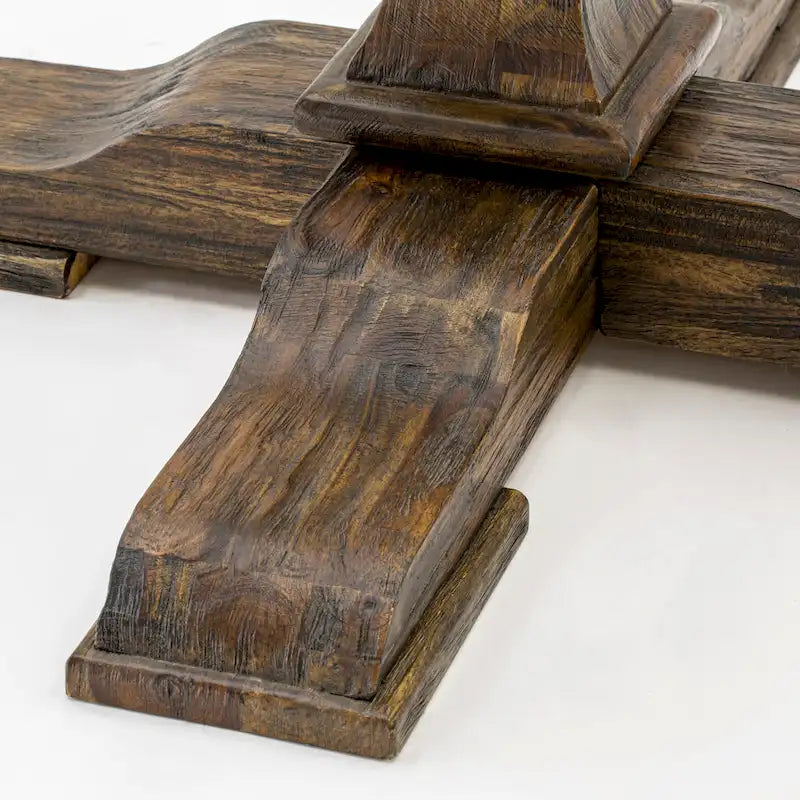 Round Dining Table with Chairs - 48"x48", Mid-Century Modern, Rubberwood, Brown Linen, Button Tufted, Distressed Jacobean