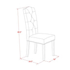 Round Dining Table with Chairs - 48"x48", Mid-Century Modern, Rubberwood, Brown Linen, Button Tufted, Distressed Jacobean